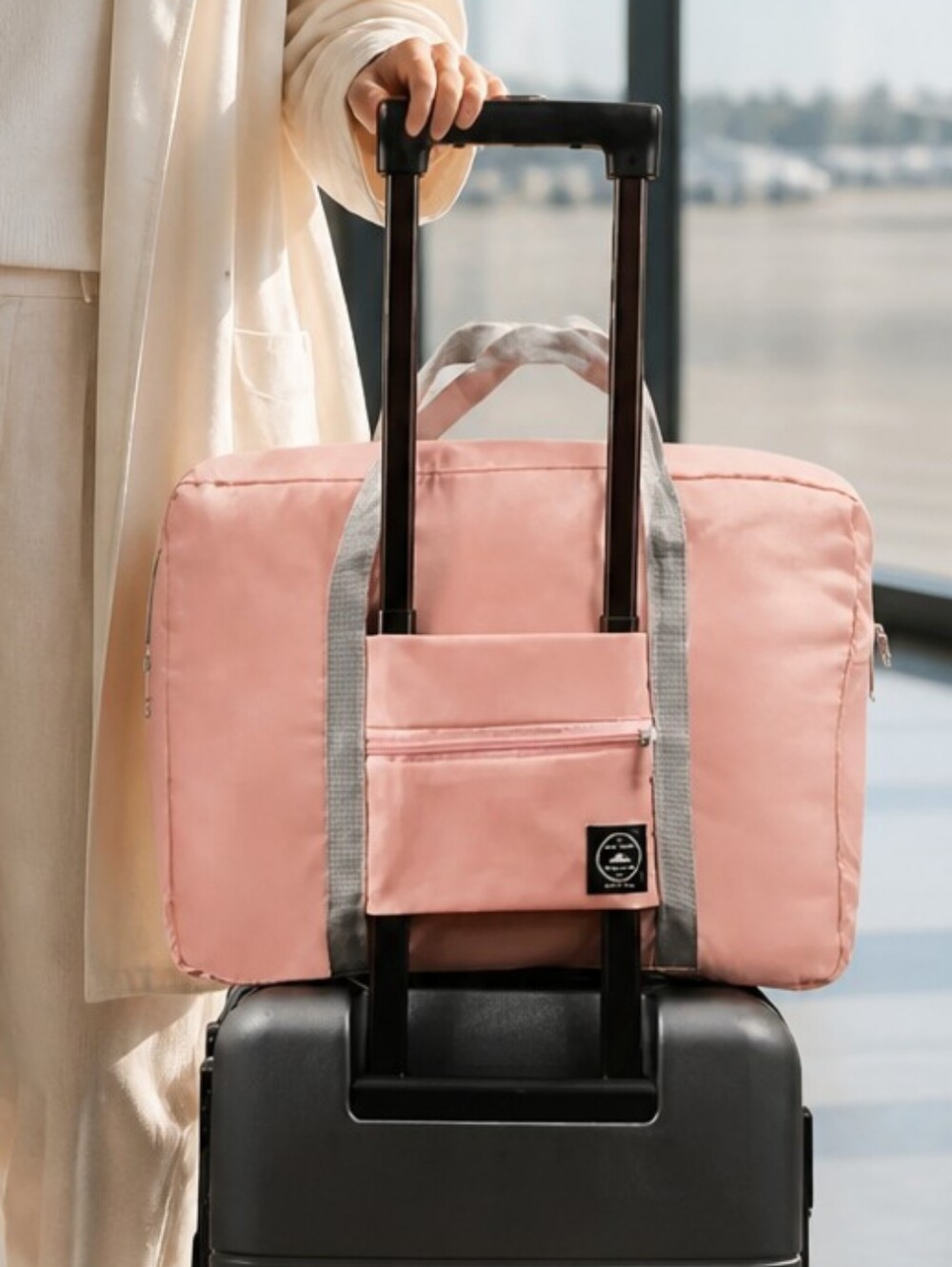 Coral Pink Packable Carry On Travel Tote Luggage Sleeve Lightweight Duffle Bag